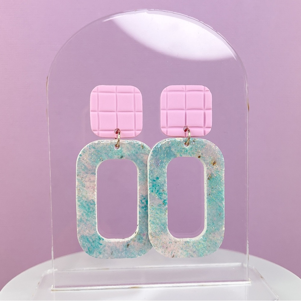 90s Sponge Paint Pattern Glitter Hoop Handmade Polymer Clay Earrings